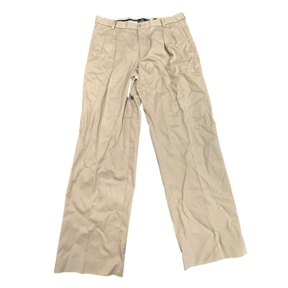 Dockers Men's Khaki Pleated Chino Pants Cotton Classic Fit Beige Size 34x32